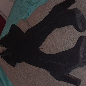 Thigh high black heel boots
